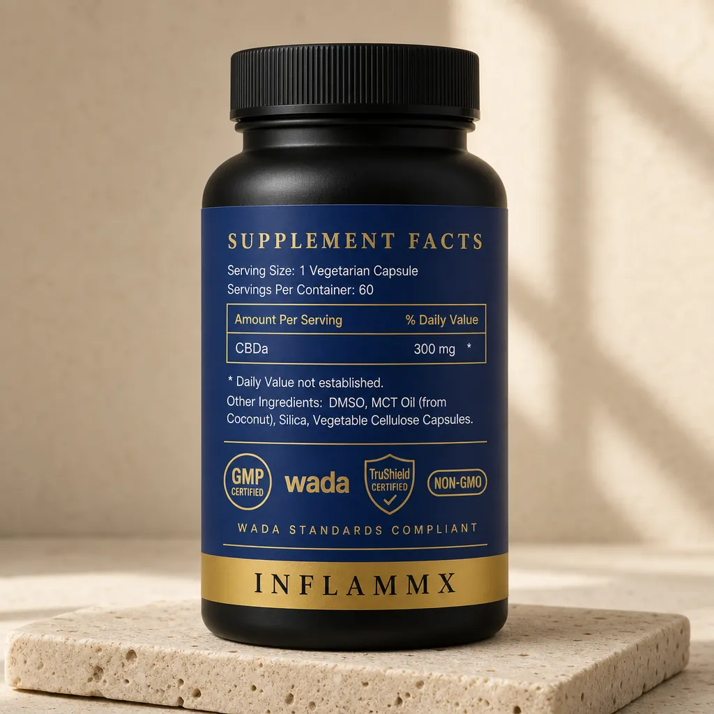 InflammX bottle label — supplement facts panel