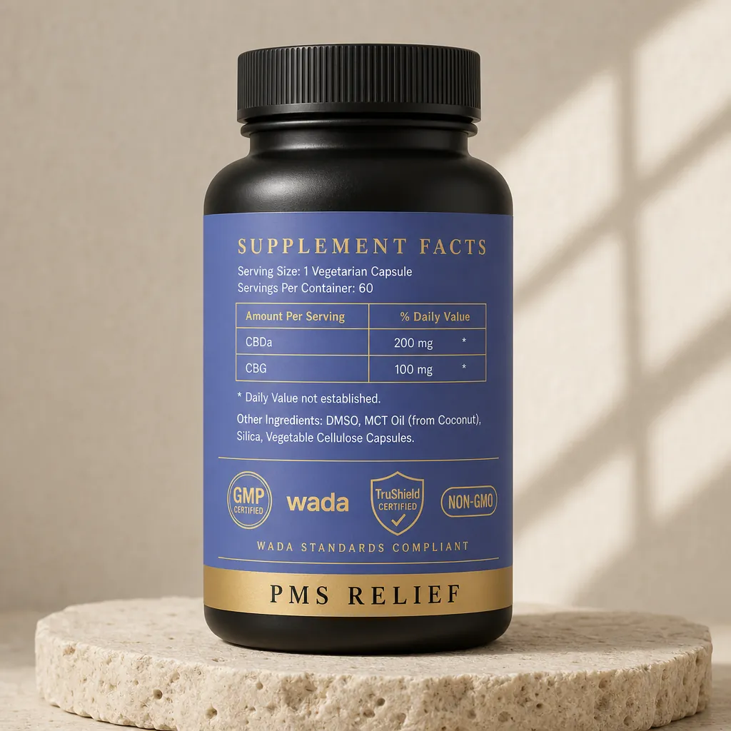 PMS Relief bottle label — supplement facts panel